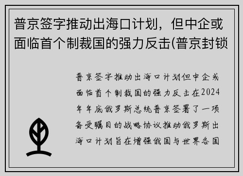 普京签字推动出海口计划，但中企或面临首个制裁国的强力反击(普京封锁海峡)