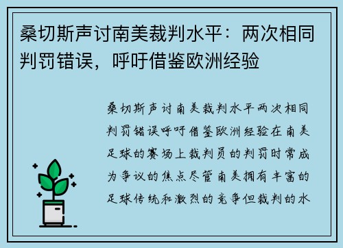 桑切斯声讨南美裁判水平：两次相同判罚错误，呼吁借鉴欧洲经验